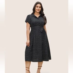 BloomChic Plus Size Polka Dot Shirt Collar Pocket Button Up Dress